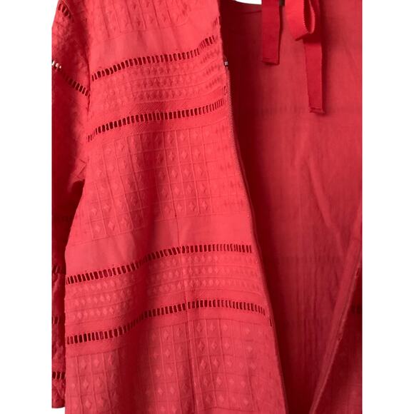 J.Crew Size 14 100% Cotton Flutter Sleeve Eyelet Shift Dress Bright Coral - Picture 8 of 11